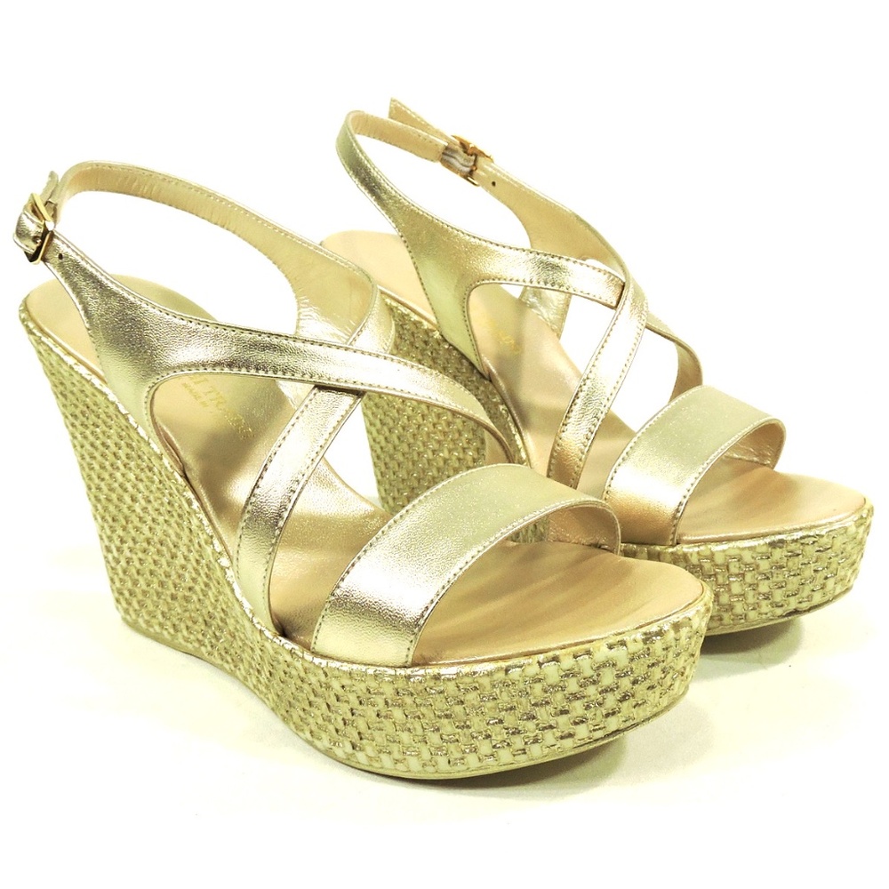 LUIGI TRAINI🇮🇹GOLD LEATHER PLATFORM SANDALS - Picture 2 of 7